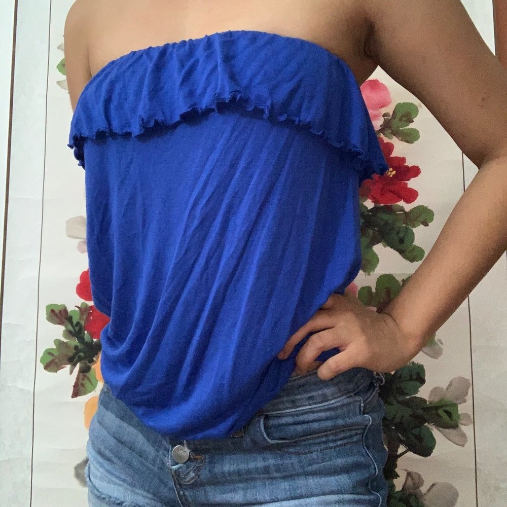 Old Navy royal blue lettuce trim tube top